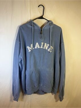 Light Blue Zip-Up Hooded Sweatshirt with 'MAINE' Chest Logo